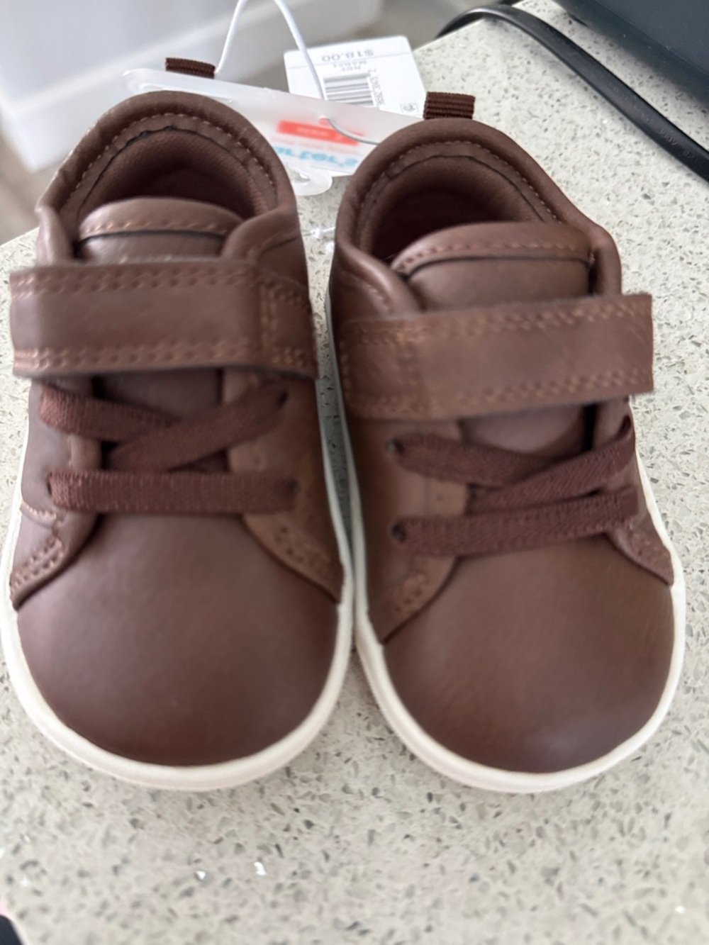 Carter's Brown Faux-Leather Baby Sneakers with Hook-and-Loop Strap